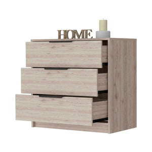 English Elm Washington Dark-Brown Three Drawer Dresser with Black Handles Rustic-Contemporary Storage Chest B128P148841