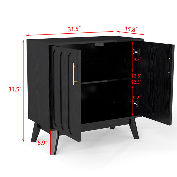 English Elm Mid Century Modern Fluted Sideboard Cabinet with Adjustable Shelves, Solid Wood Legs, Walnut Finish Elegant Storage for Living Room, Entryway W1801P272511