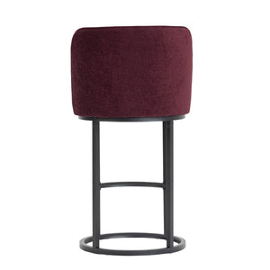 English Elm Counter Height Barstools Set of 2 Linen Upholstered Barrel Seat with Iron Legs Wine Red W395P410434