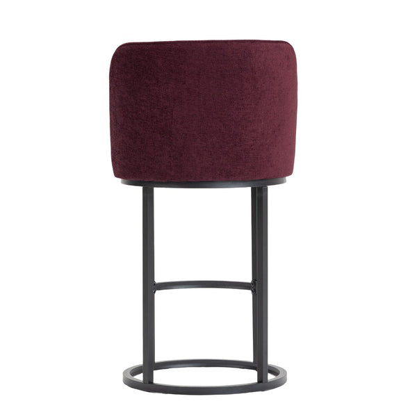 English Elm Counter Height Barstools Set of 2 Linen Upholstered Barrel Seat with Iron Legs Wine Red W395P410434
