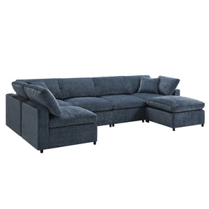 English Elm [new Sku] Chenille Modular Sectional Sleeper Sofa with Ottoman Six Seat U Shape Living Room Dark Blue N723S8583K