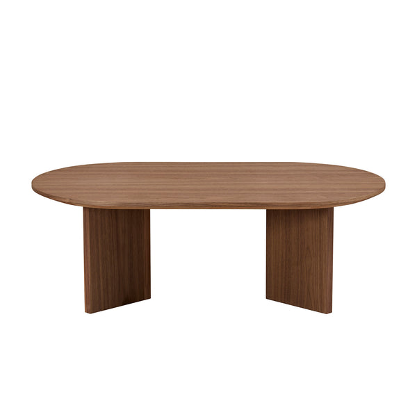 English Elm Length 39.37 Inch Modern Oval Coffee Table – Sleek MDF Pedestal Design, Space-Saving Durable Accent for Living Rooms and Apartments Walnut W2582P217993