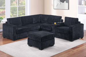 English Elm Contemporary Corduroy L-shaped Sectional with Usb Console Ottoman Included Black B011S02217