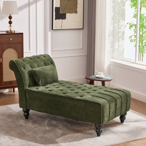 English Elm Chaise Lounge Velvet Upholstered Accent Chair with Birch Legs for Living Room Decor Forest Green N776P412298G