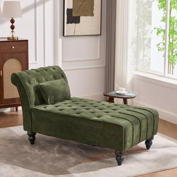 English Elm Chaise Lounge Velvet Upholstered Accent Chair with Birch Legs for Living Room Decor Forest Green N776P412298G
