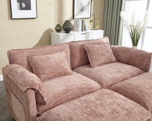 English Elm United Cozy Chenille Two-Seat Sofa With Detachable Armrests, Footstools, And Side Pockets For Comfort W1568S00139-GIGA