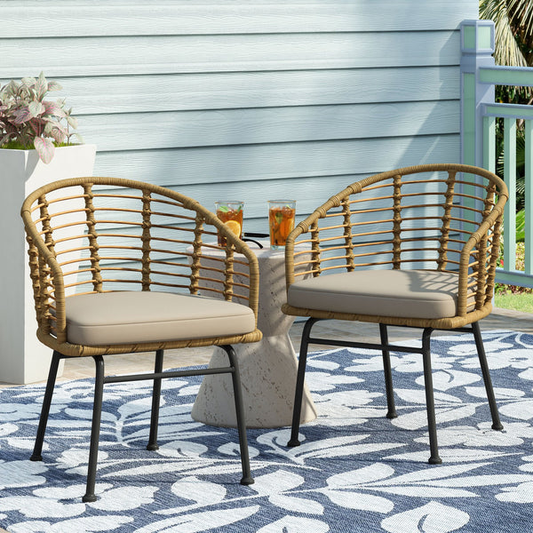 English Elm Christopher Knight Home® - RANDY Wicker Tub Chair Brown/Beige – Modern Polyethylene Rattan, Water‑Resistant Cushion, Compact уют 70834.00LBRN