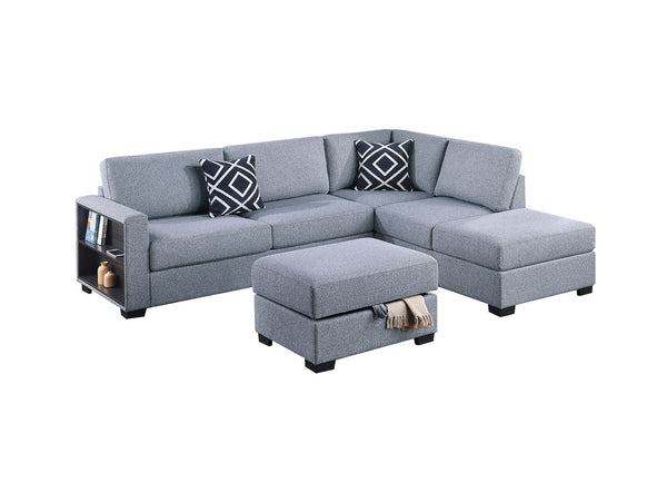English Elm 3-Piece Boucle Sectional Sofa with Reversible Chaise, Built-In Shelf & Storage Ottoman for Living Rooms Gray 34 L x 26 W x 45 H B011S01777