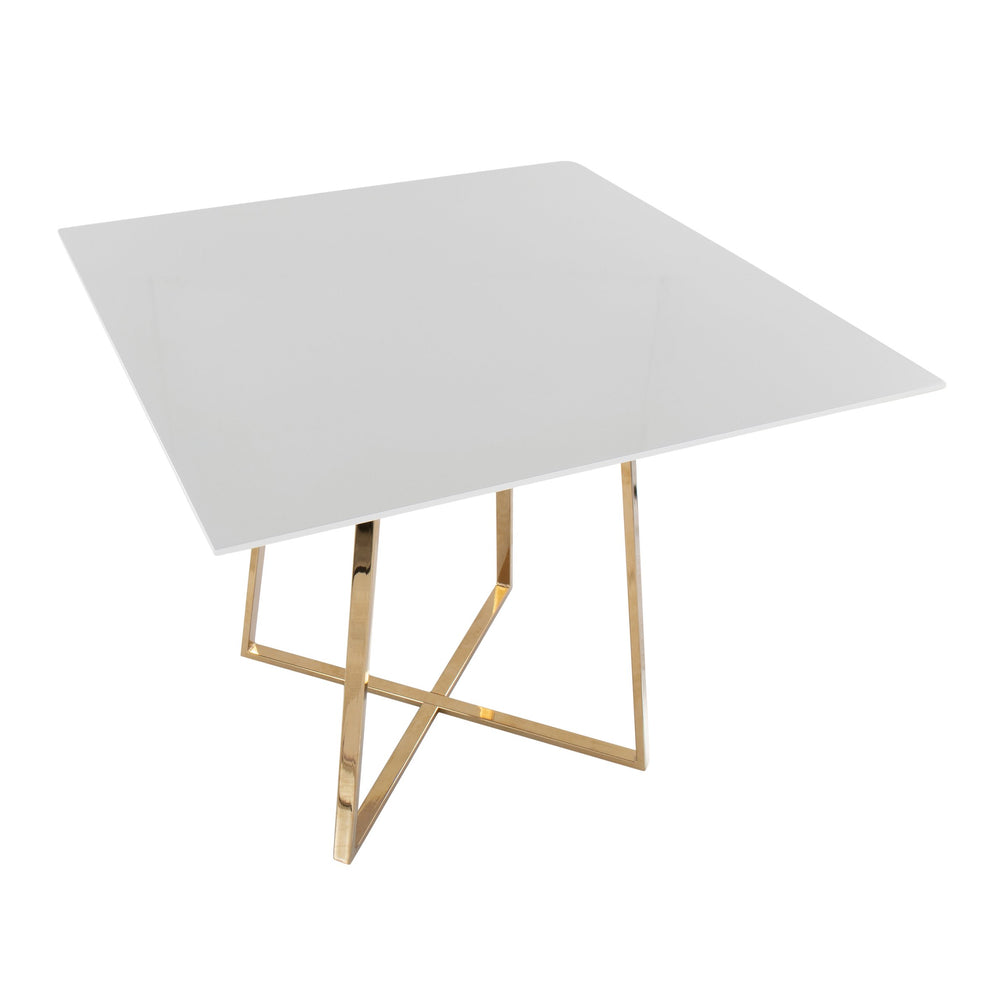 English Elm Cosmo Square Dining Table: Stylish White Wood Top & Gold Metal Base For Modern Glam Spaces B202S01112