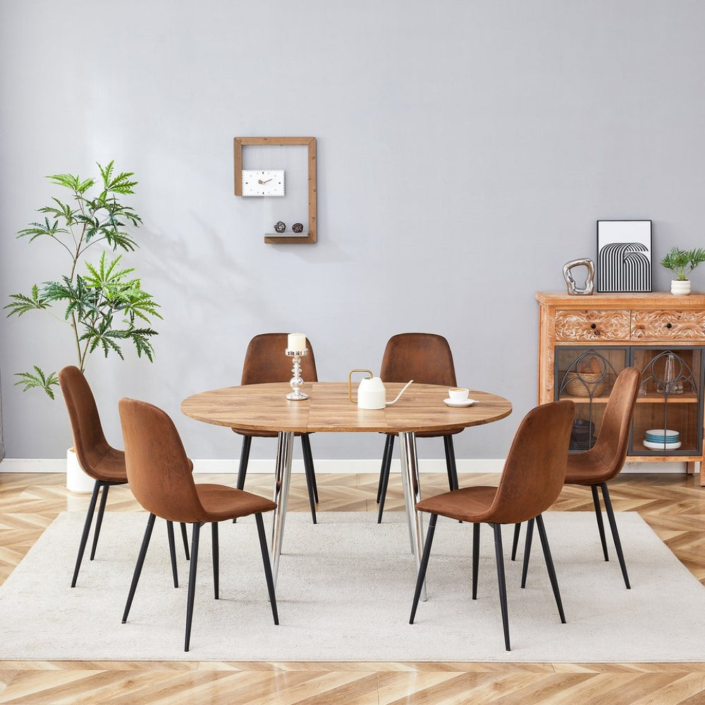 English Elm Table and Chair Set Extendable Round Oval Wood Grain Mdf Modern Dining Room W1151S03965