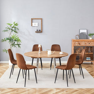 English Elm Table and Chair Set Extendable Round Oval Wood Grain Mdf Modern Dining Room W1151S03965