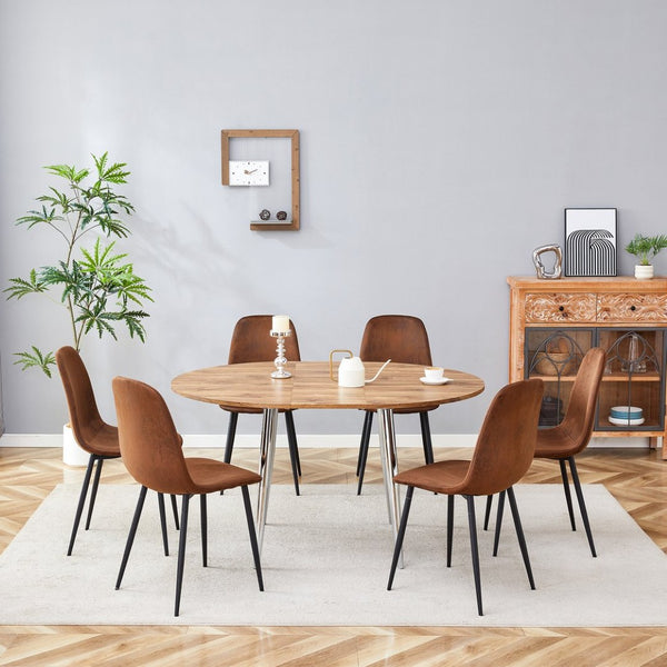 English Elm Table and Chair Set Extendable Round Oval Wood Grain Mdf Modern Dining Room W1151S03965