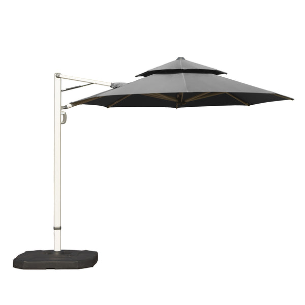 English Elm Round Cantilever Umbrella with Center Pole - 9-Rib Reinforced Aluminum Frame, 360° Pedal Rotate, Hydraulic Opening and 5-Position Tilt Adjustment for Superior Sun Protection Gray W1859P337919