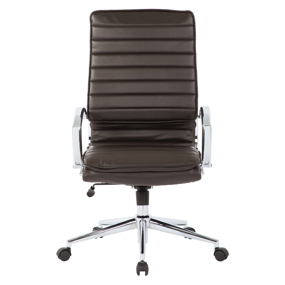 OSP Home Furnishings High Back Executive Office Chair Faux Leather Ergonomic Seat with Chrome Arms and Lumbar Support High SPX23590C-U1