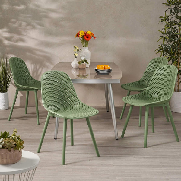 English Elm Christopher Knight Home® - POSEY Weather-Resistant Outdoor Dining Chairs Set of 4 with Perforated Diamond Mesh for Durability Green 28 L x 26 W x 18.75 H N776P243037G