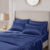 Madison Park Essentials Satin Casual Luxury 6 PC Sheet Set MPE20-913 Navy