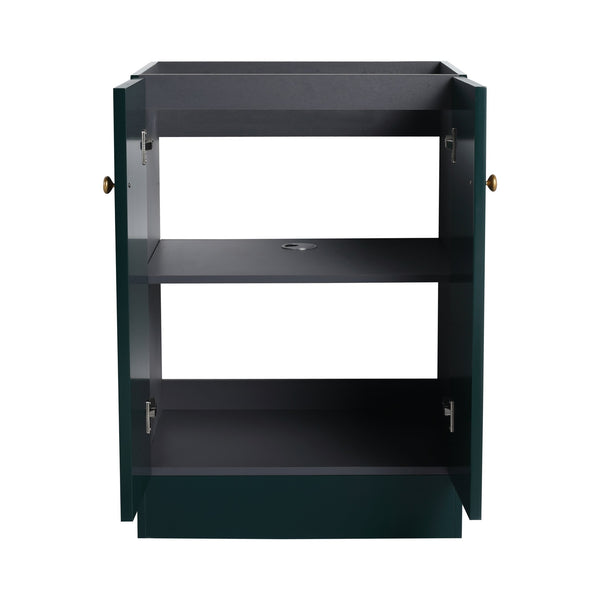 English Elm 24" Freestanding Bathroom Vanity with Integrated Basin Design, Adjustable Shelf & 3 Metal Handles, Eco Plywood Finish Dark Green W999P241071