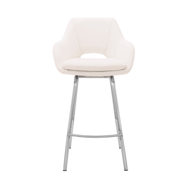 English Elm Freya 30" Swivel Bar Stool in White Faux Leather with Brushed Stainless Steel Base — Durable, Stylish Comfort B2736P268545