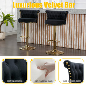 English Elm UNITED Velvet 360° Rotating Bar Chair with Diamond Stitching, Gold Frame, Plush Foam Seat, Adjustable Height Black W1568P361716