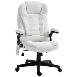 English Elm Homcom 6-Point Vibrating Massage Office Chair With Heat – Ergonomic Cream White Recliner For Comfort W2225P217959