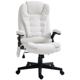 English Elm Homcom 6 Point Vibrating Massage Office Chair With Heat, Linen High Back Executive Office Chair With Reclining Backrest, Padded Armrests and Remote, Cream White