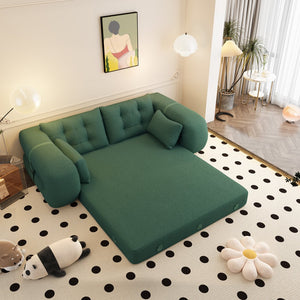 English Elm Human 78.7" Multi-Functional Foldable Sofa Bed – 3-in-1 Teddy Foam Sleeper, Removable Cushions, 2-Seater Guest Lounge Green W1885P277276