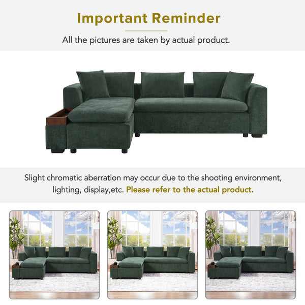 English Elm Sectional Chenille L-Shaped Sofa with Hidden Wooden Storage, Deep 18.9" Seats & Pocket Springs Green N719S001970F