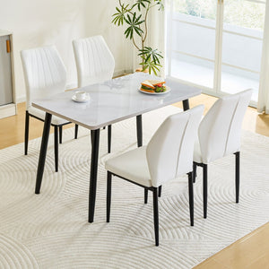 English Elm Table and Chair Set Marble Look Glass Top with Four Pu Shell Back Dining Seats W1151S04631