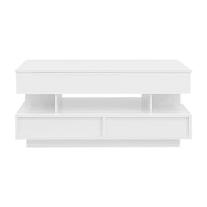 English Elm U-Can Lift-Top Coffee Table with LED Ambient Lighting, Dual Drawers and Adjustable Scalable Design White N724P290058K