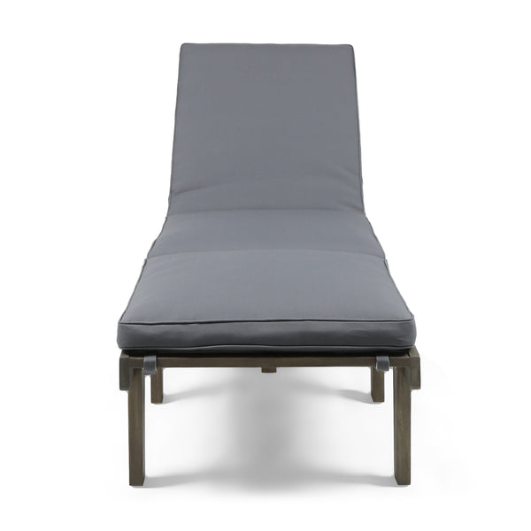 English Elm Christopher Knight Home® - ARIANA Acacia Wood Chaise Lounge with Water-Resistant Cushion — Outdoor Poolside Comfort & Style Grey 57523.00GRY