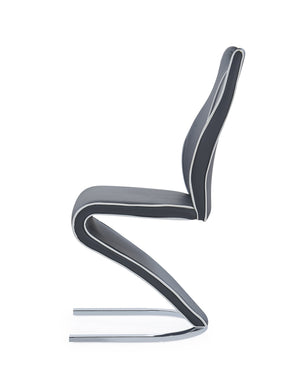 English Elm ANNE Gray PU Dining Chairs Kit of 2 — Zigzag Upholstered Seats, Half-Moon Metal Base, Wood Frame, Contemporary Elegance B201P215791