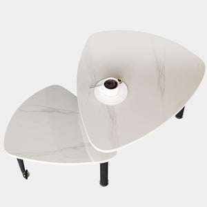 English Elm 360 Rotatable Sintered Stone Top Coffee Table with Sliding Function, Modern Marble-Look Surface & Wood Legs White+Black W2899P372758