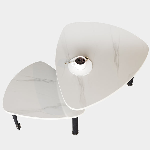 English Elm 360 Rotatable Sintered Stone Top Coffee Table with Sliding Function, Modern Marble-Look Surface & Wood Legs White+Black W2899P372758