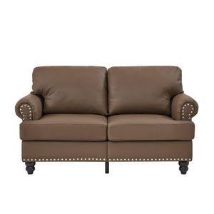 English Elm 59.5" Modern Classic Loveseat Sofa with Storage, Solid Wood Frame, Coil Springs & Removable Covers Brown W1097S00176