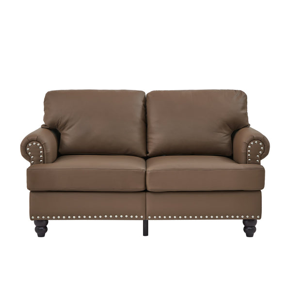 English Elm 59.5" Modern Classic Loveseat Sofa with Storage, Solid Wood Frame, Coil Springs & Removable Covers Brown W1097S00176