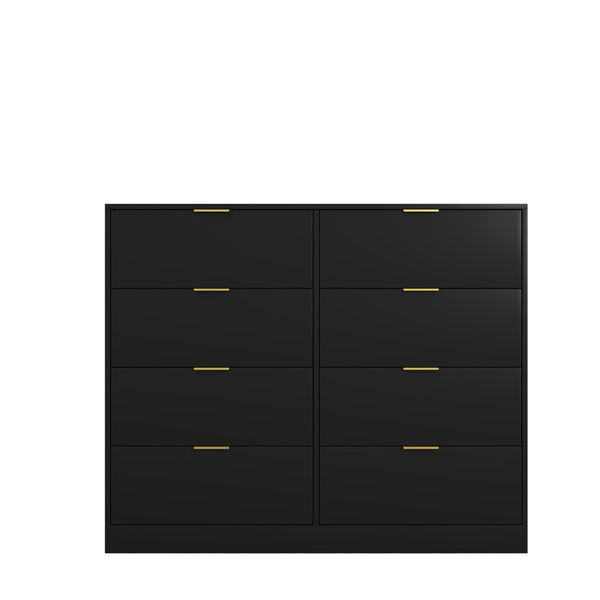 English Elm 8 Drawer Tall Chest Slim Particleboard Build Smooth Gliding Storage for Bedroom Closet Black W409S00027