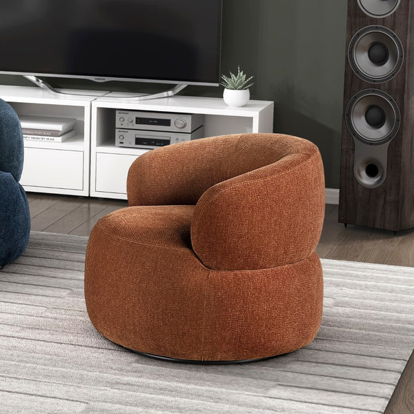English Elm Modern Barrel Swivel Accent Chair Chenille Upholstery Plush Foam Seat Living Room Rusty Orange B011P474249