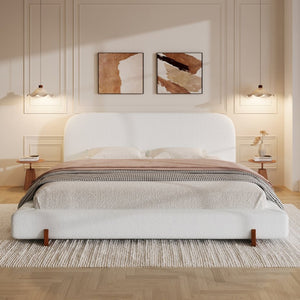English Elm Unique White Fabric Upholstered California King Bed with Solid Rubberwood Legs N769C460502W