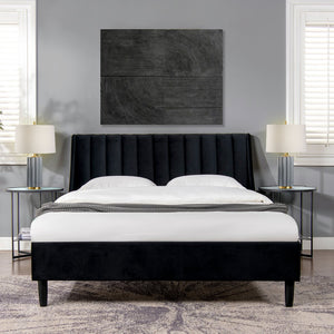 English Elm Jennifer Taylor Home - Aspen Elegant Anthracite Black Velvet Tufted Headboard Platform Bed Set, Queen - Modern Comfort B2719P238508