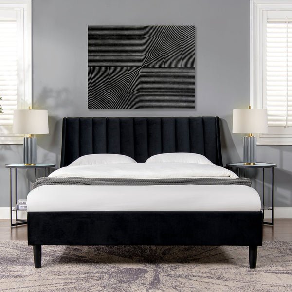 English Elm Jennifer Taylor Home - Aspen Elegant Anthracite Black Velvet Tufted Headboard Platform Bed Set, Queen - Modern Comfort B2719P238508