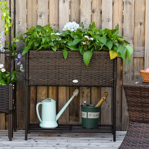 English Elm Outsunny Elevated Pe Rattan Planter Box with Tool Shelf for Herbs and Vegetables W2225P174037