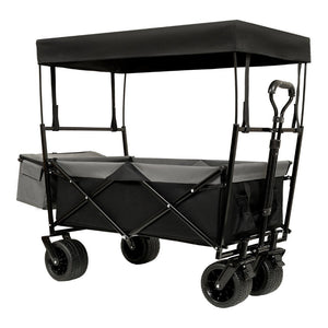 English Elm 480lbs Foldable All-terrain Wagon with Canopy Mosquito Net for Camping Outdoor Black W2932P253225