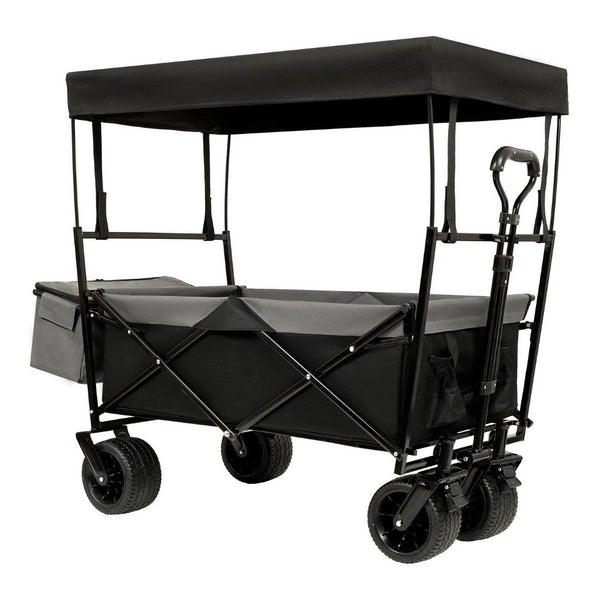English Elm 480lbs Foldable All-terrain Wagon with Canopy Mosquito Net for Camping Outdoor Black W2932P253225