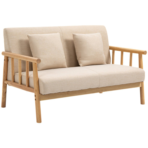 English Elm HOMCOM 48" Two-Seater Loveseat Sofa for Small Spaces — Linen-Feel Upholstery, Wood Legs, Beige W2225P217482