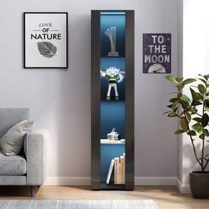 English Elm Black side cabinet with aluminum strip lamp, 170cm tall storage tower w/ LED strips, melamine finish W33140088