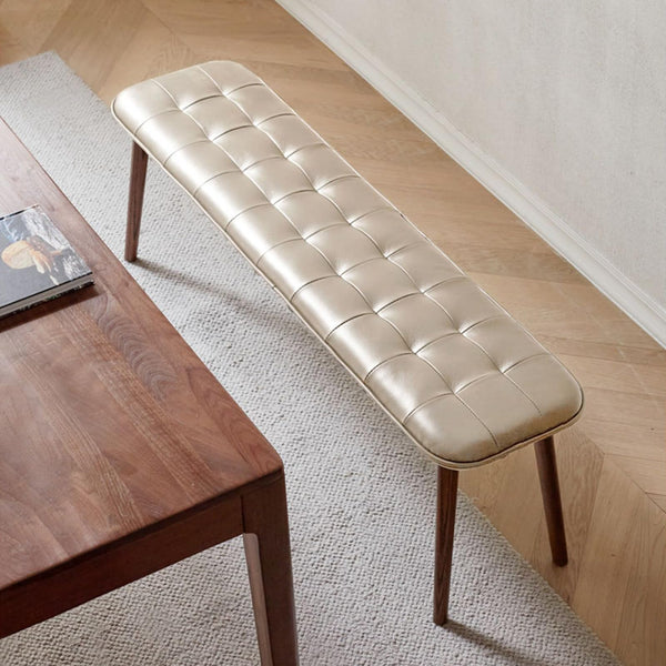 English Elm (Khaki)Natural Oak Wood Bench with Leather Cushion — Solid FAS Oak, Durable Cowhide, Multiuse 54" Seat W1283P297167