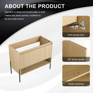 English Elm 36" Freestanding Bathroom Vanity Cabinet, 2 Soft-Close Doors, KD Packing, No Sink Included, Modern Storage Solution W1972P199461