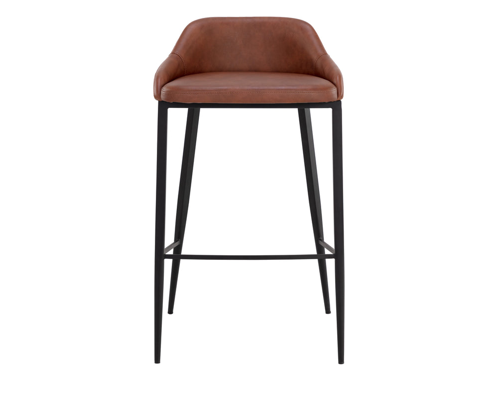 Sunpan Astra Barstool - Modern Design with Sleek Iron Legs and Comfortable Faux Leather Accent Seating Black / Cinnamon Brown