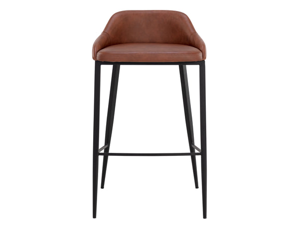 Sunpan Astra Barstool - Modern Design with Sleek Iron Legs and Comfortable Faux Leather Accent Seating Black / Cinnamon Brown