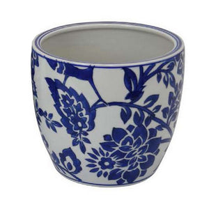 English Elm Garden Ceramic Planter Trio Hand Painted Floral Glazed Japanese Style Home Decor Set White+Blue B056P412621